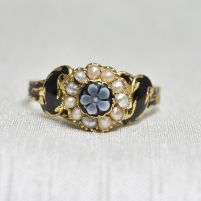 18ct.Enamel pearl onyx cameo Ring R-1164 | アンティークジュエリー